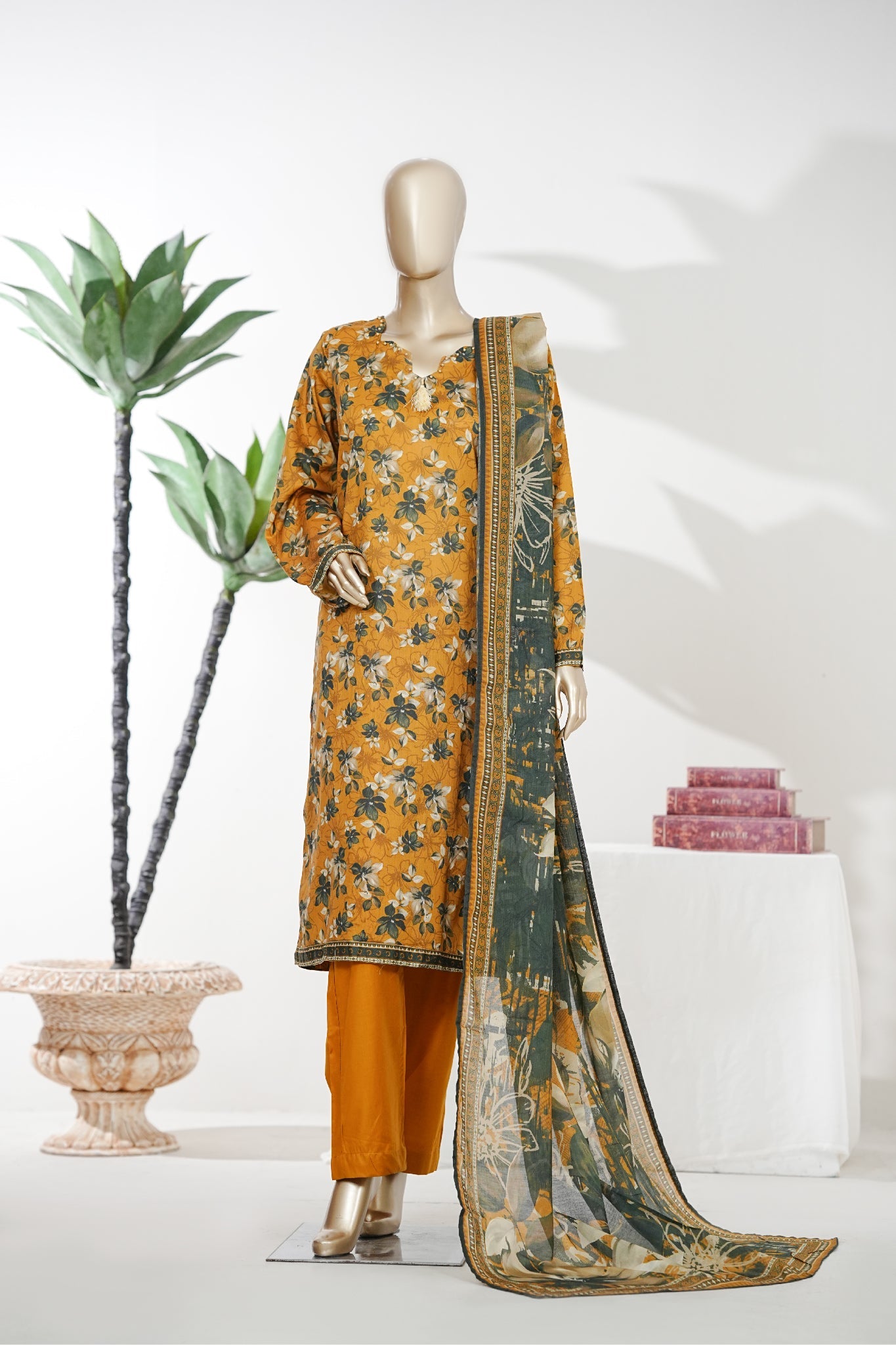Bin Saeed Stitched 3 Piece Exclusive Printed Lawn Vol-08 Suit-LSM-2877-Yellow