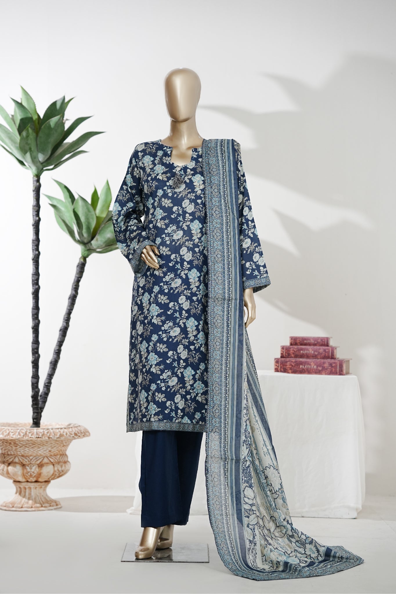 Bin Saeed Stitched 3 Piece Exclusive Printed Lawn Vol-08 Suit-LSM-2884-Blue
