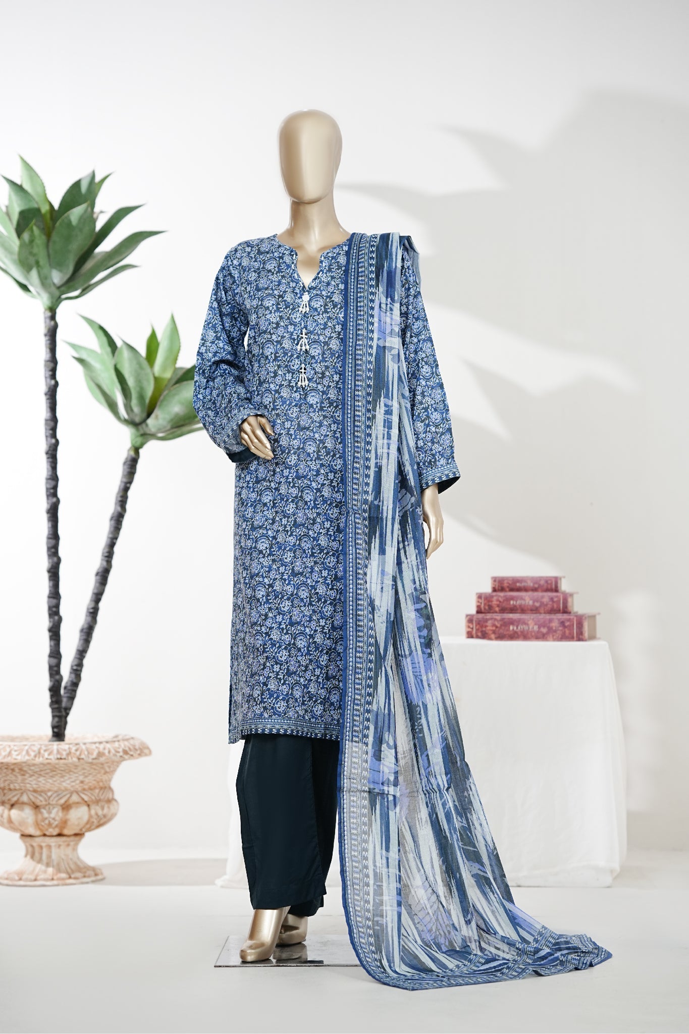 Bin Saeed Stitched 3 Piece Exclusive Printed Lawn Vol-08 Suit-LSM-2885-Blue