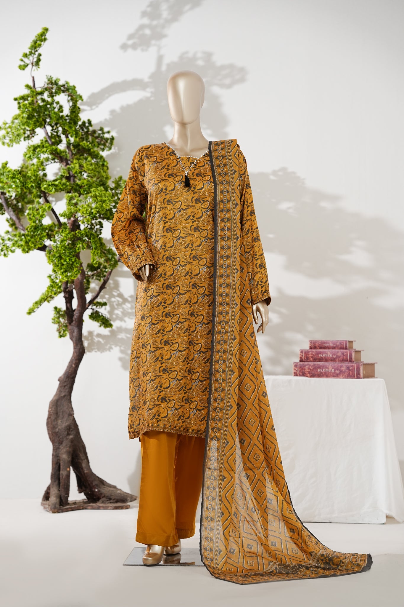 Bin Saeed Stitched 3 Piece Exclusive Printed Lawn Vol-08 Suit-LSM-2894-Yellow