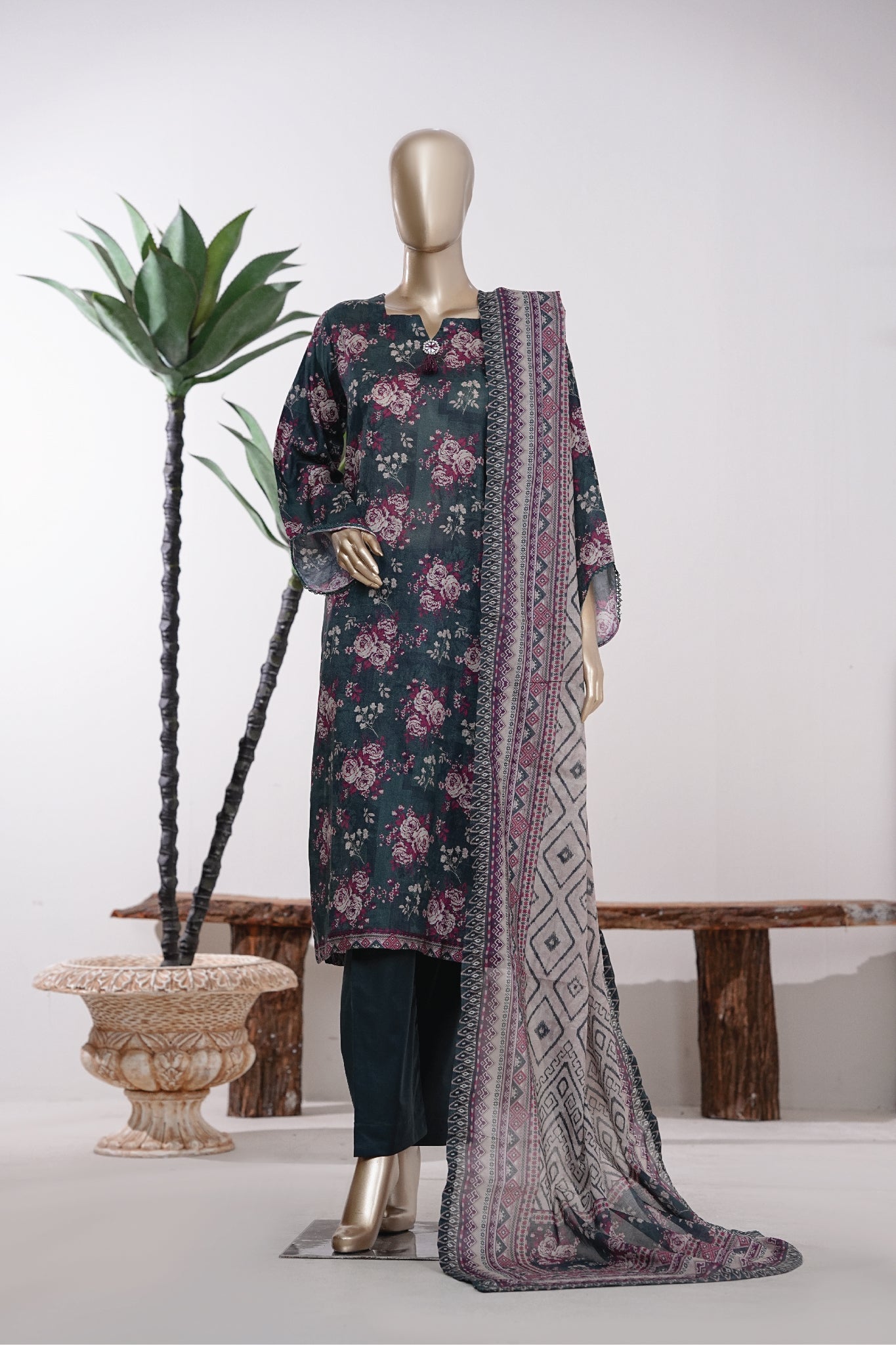 Bin Saeed Stitched 3 Piece Exclusive Printed Lawn Vol-09 Suit-LSM-2907-Green
