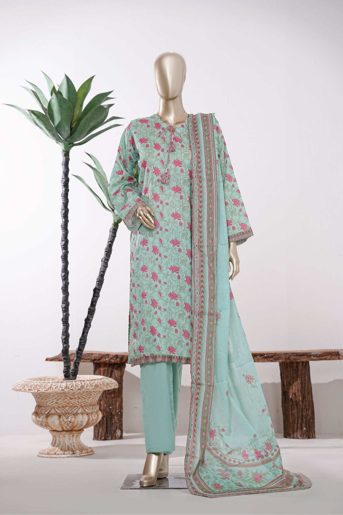 Bin Saeed Stitched 3 Piece Exclusive Printed Lawn Vol-09 Suit-LSM-2915-Pista