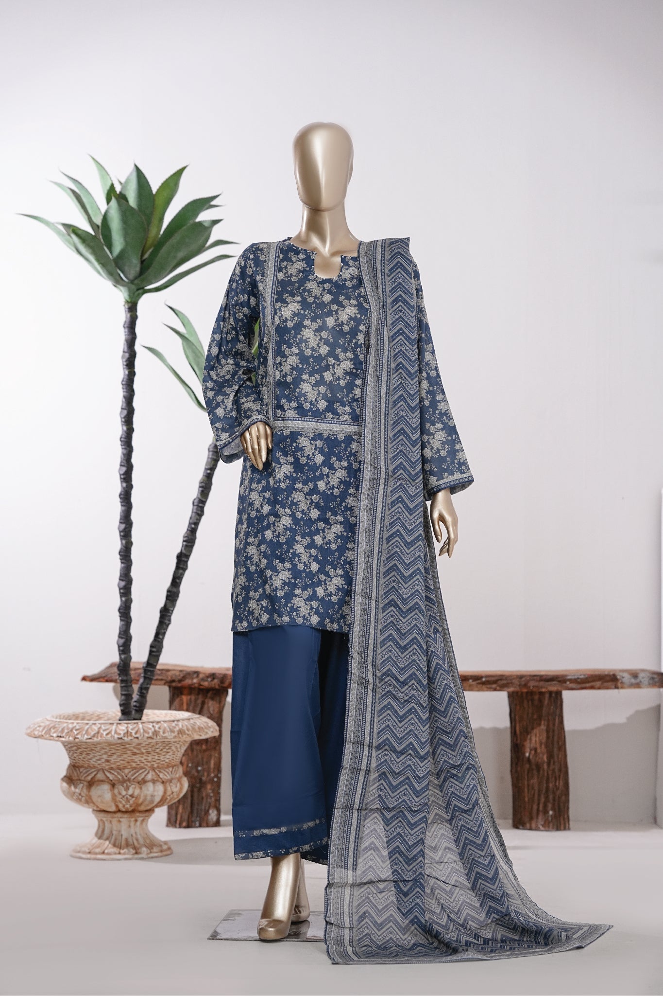 Bin Saeed Stitched 3 Piece Exclusive Printed Lawn Vol-09 Suit-LSM-2917-Blue
