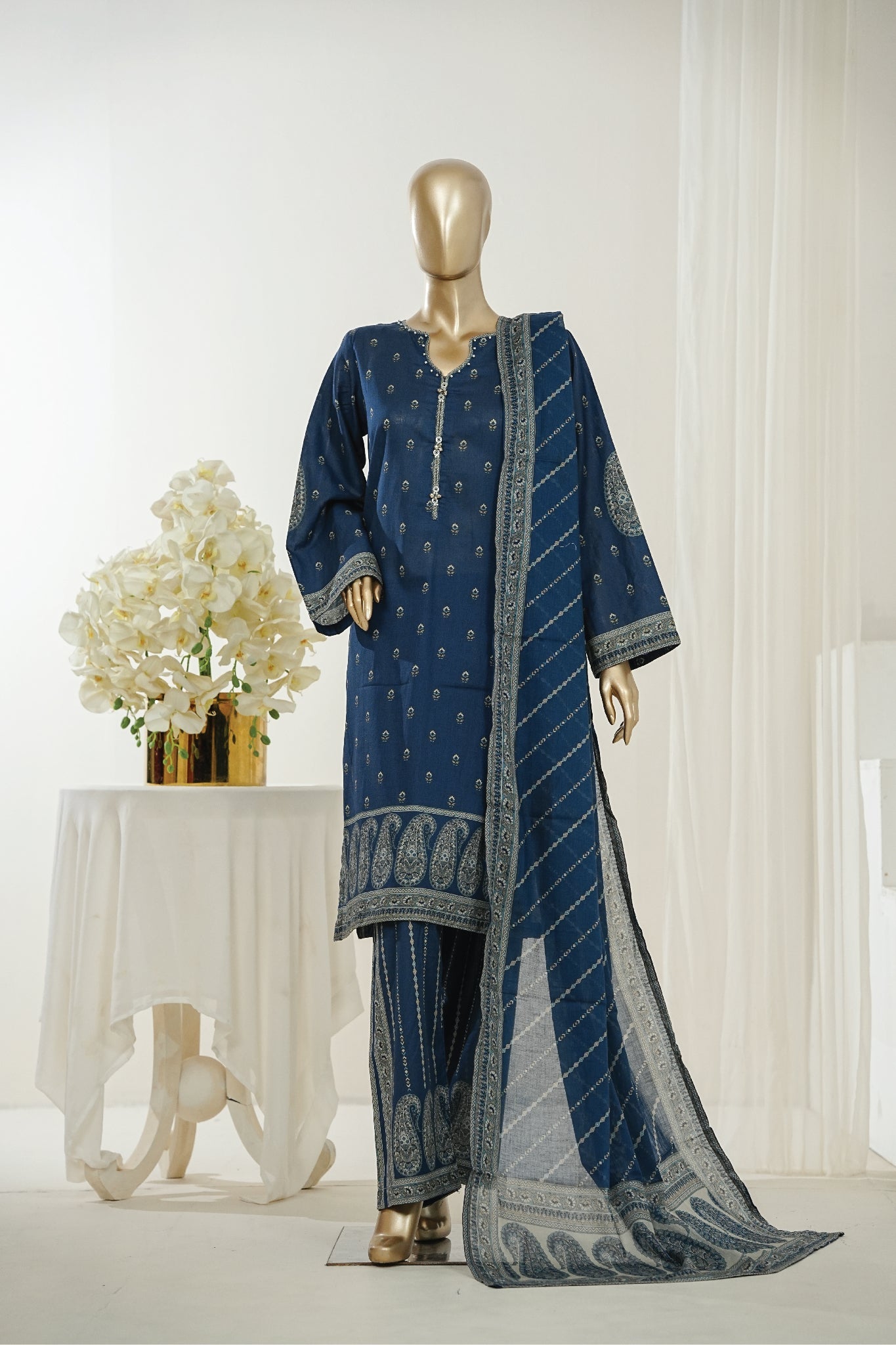 Bin Saeed Stitched 3 Piece Exclusive Printed Lawn Vol-10 Suit-LSM-2946-BLUE