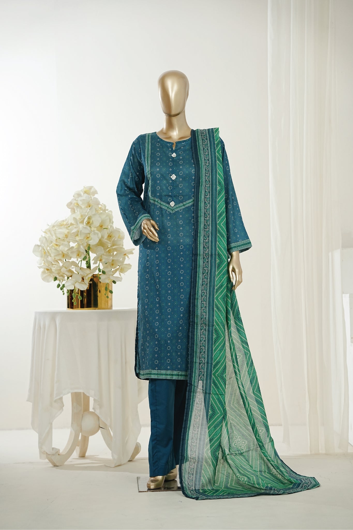 Bin Saeed Stitched 3 Piece Exclusive Printed Lawn Vol-10 Suit-LSM-2947-BLUE