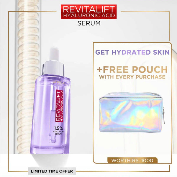 L'Oreal Hyaluronic Serum 30Ml + Free Sparkle Pouch - My Store