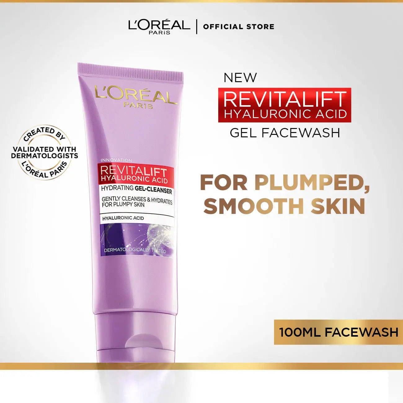 L'Oreal Paris Revitalift Hyaluronic Acid Hydrating Gel Facewash 100ml - My Store