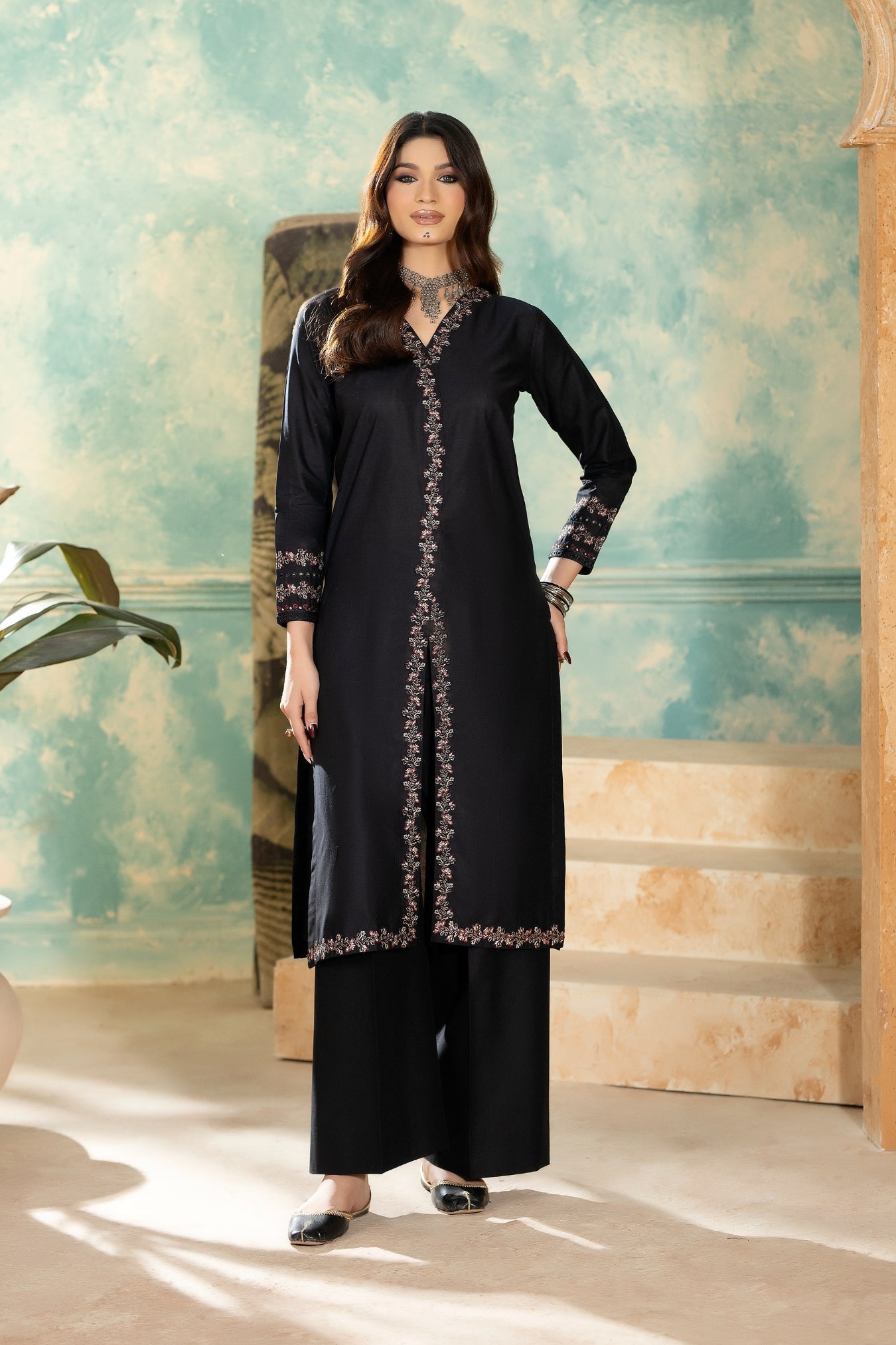 Monochrome By Inara Stitched 3 Piece Winter Suit-LAAIB DR-04