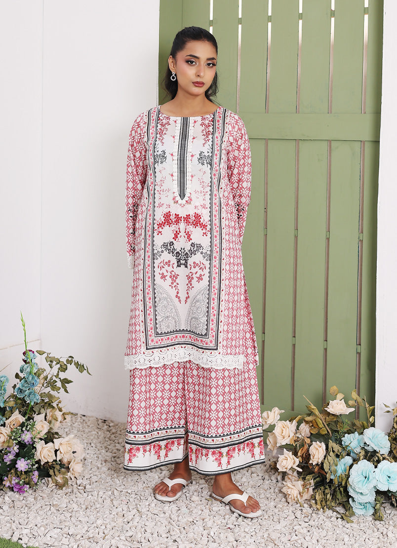 Whimsical Garden By Ahlam Stitched Summer Co-Ords Suit-Crimson Glow