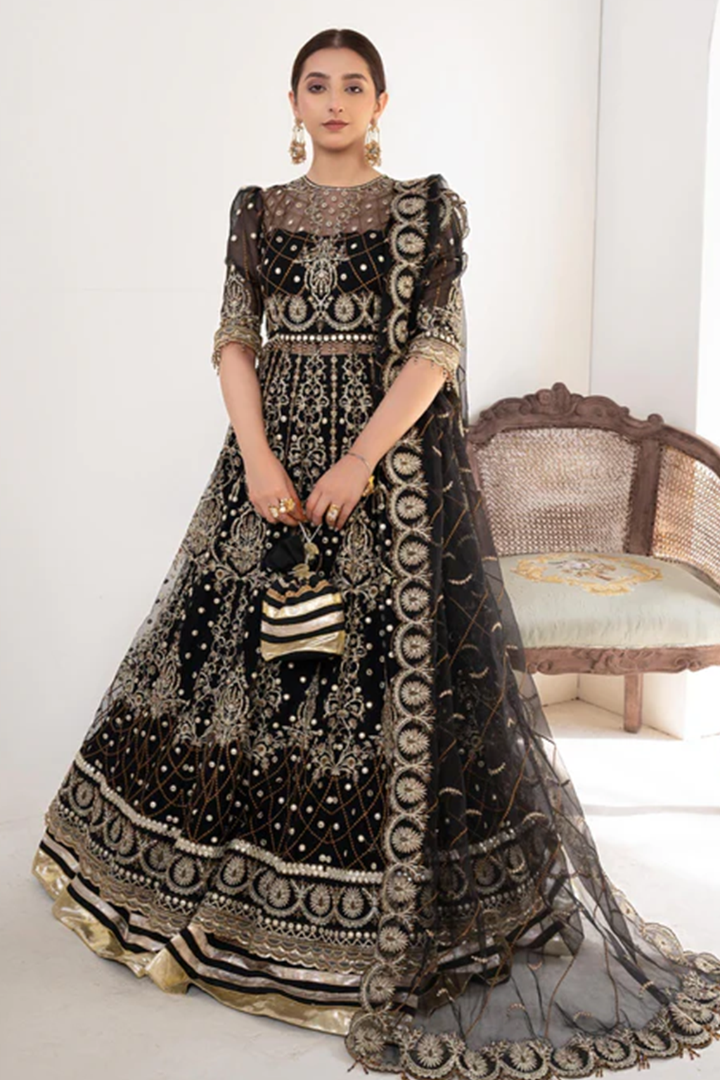 Meeral Luxe Unstitched 3 Piece Formals Collection'2025-149 Black Midnight - Meeral Luxe