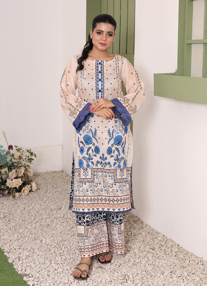 Whimsical Garden By Ahlam Stitched Summer Co-Ords Suit-Sky Whisper