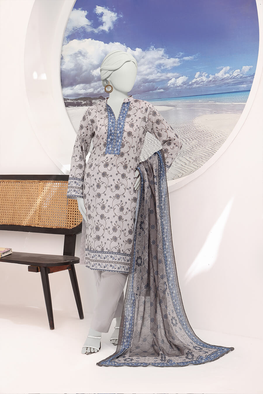 Almeerah Unstitched 3 Piece Stripe Dora Luxury Lawn Vol-01 Collection'2025-Light Grey Poise