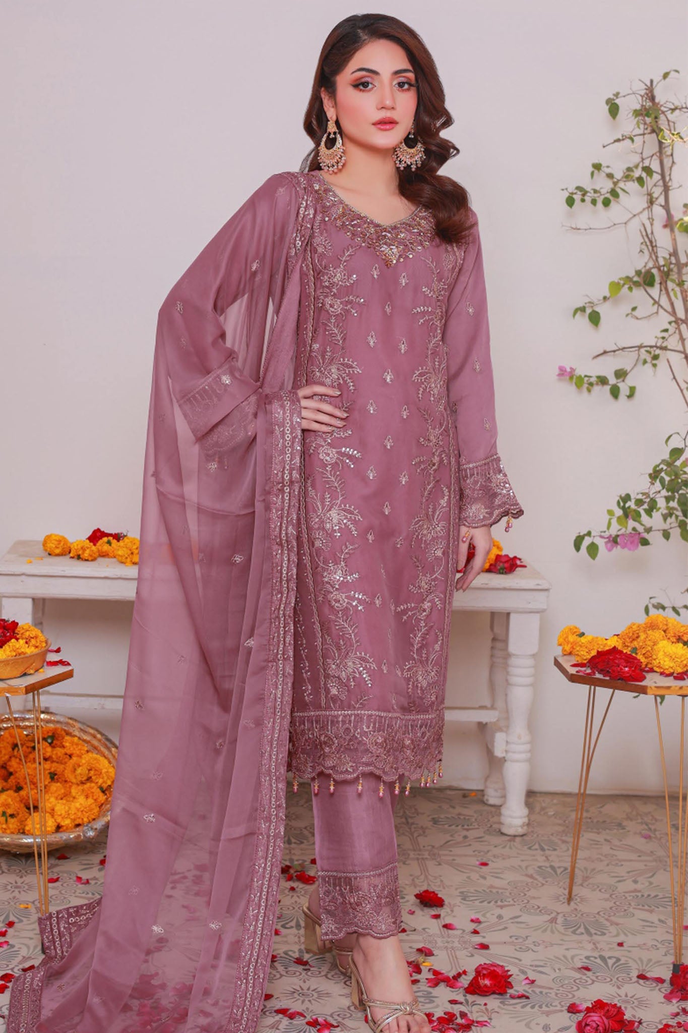 Carnation By Azmeerah Stitched 3 Piece Festive Pret Chiffon Suit-03-Lustrous Blush