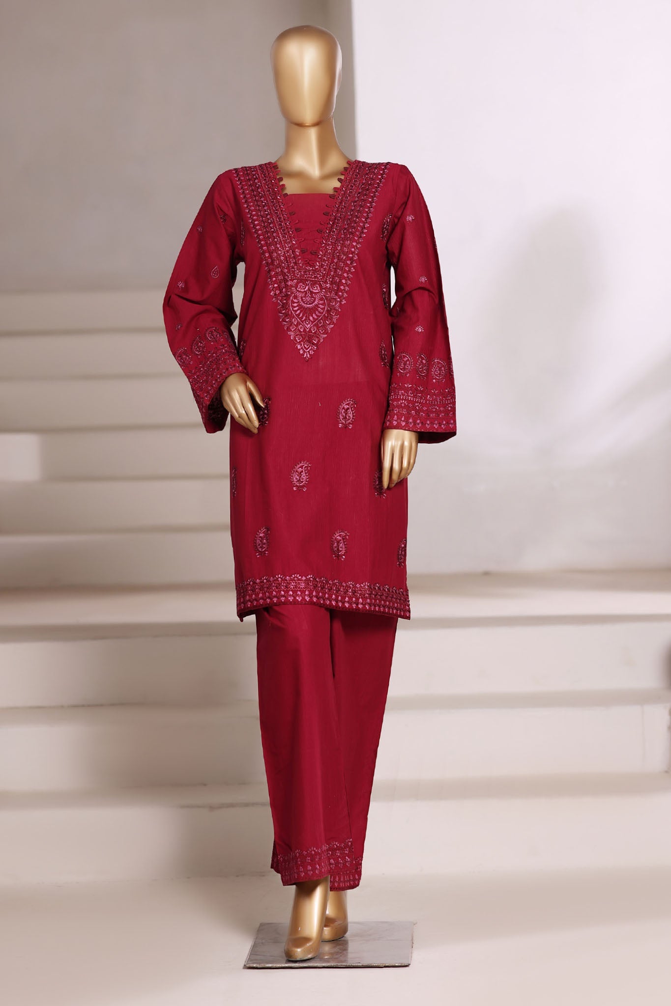 Vybe By Sada Bahar Stitched 2 Piece Emb Cotton Set Vol-02 Collection'2025-MEL-03-Maroon