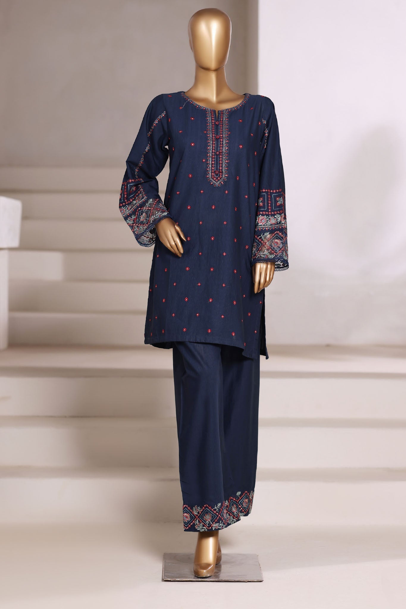 Vybe By Sada Bahar Stitched 2 Piece Emb Cotton Set Vol-02 Collection'2025-MEL-04-Blue