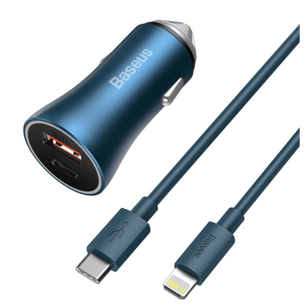 BASEUS CAR CHARGER WITH TYPE C CABLE Model METAL 40W TYPEC+USB