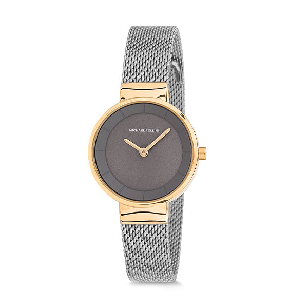 Michael Fellini Silver Mesh Bracelet Black Dial Quartz Watch for Ladies - MF1131-3
