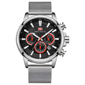 Mini Focus Silver Mesh Bracelet Black Dial Chronograph Quartz Watch for Gents - MF0142G-01