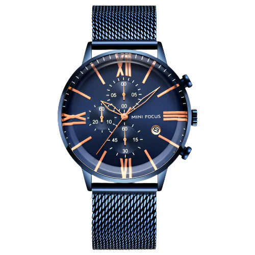 Mini Focus Blue Mesh Bracelet Blue Dial Chronograph Quartz Watch for Gents - MF0236G-04