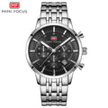 Mini Focus Silver Stainless Steel Black Dial Chronograph Quartz Watch for Gents - MF0282G-04