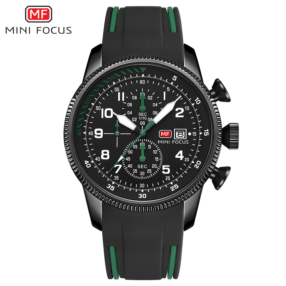 Mini Focus Black Silicone Strap Strap Black Dial Chronograph Quartz Watch for Gents - MF0379G-05