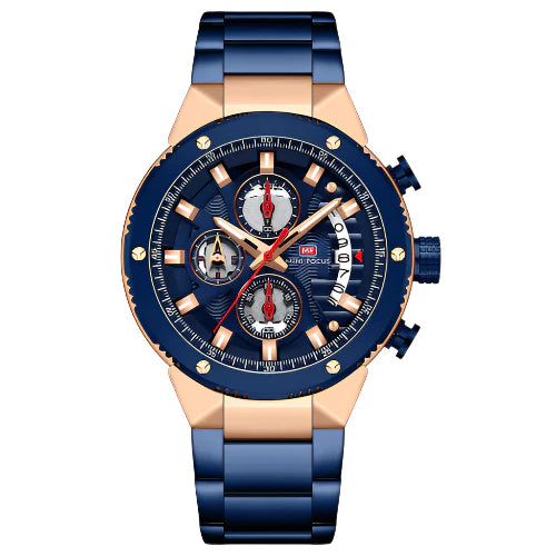 Mini Focus Blue Stainless Steel Blue Dial Chronograph Quartz Watch for Gents - MF0397G-03