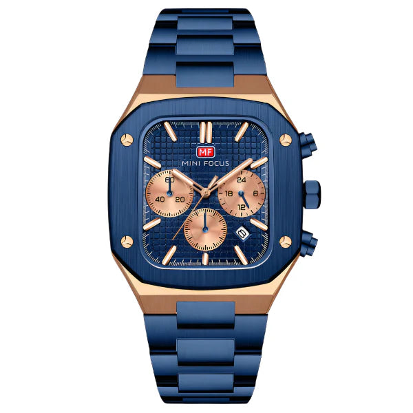 Mini Focus Blue Stainless Steel Blue Dial Chronograph Quartz Watch for Gents - MF0414G-03
