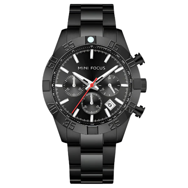 Mini Focus Black Stainless Steel Black Dial Chronograph Quartz Watch for Gents - MF0416G-05