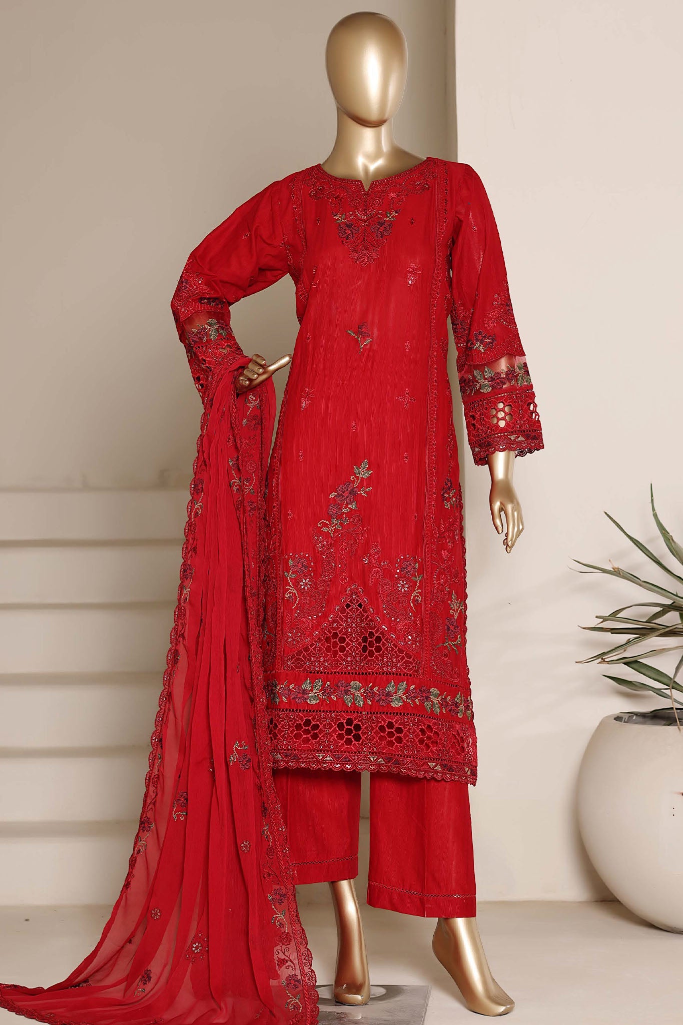 Sada Bahar Stitched 3 Piece Emb Luxury Emb Festive Vol-04 Suit-LEL4-MK-256-RED