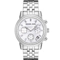 Michael Kors Jet Set Silver Stainless Steel Mother of pearl Dial Chronograph Quartz Watch for Ladies - MK-5020