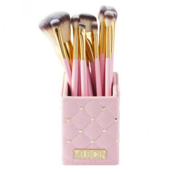 MUICIN - Natural Hair 12 Pieces Pink Studded Makeup Brushes Set - My Store