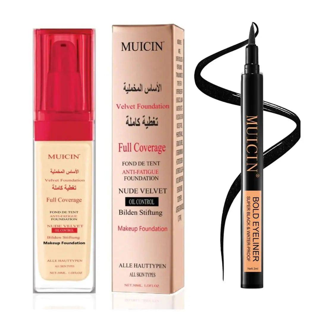 MUICIN - Nude Velvet Foundation & Black Bold Eyeliner - My Store