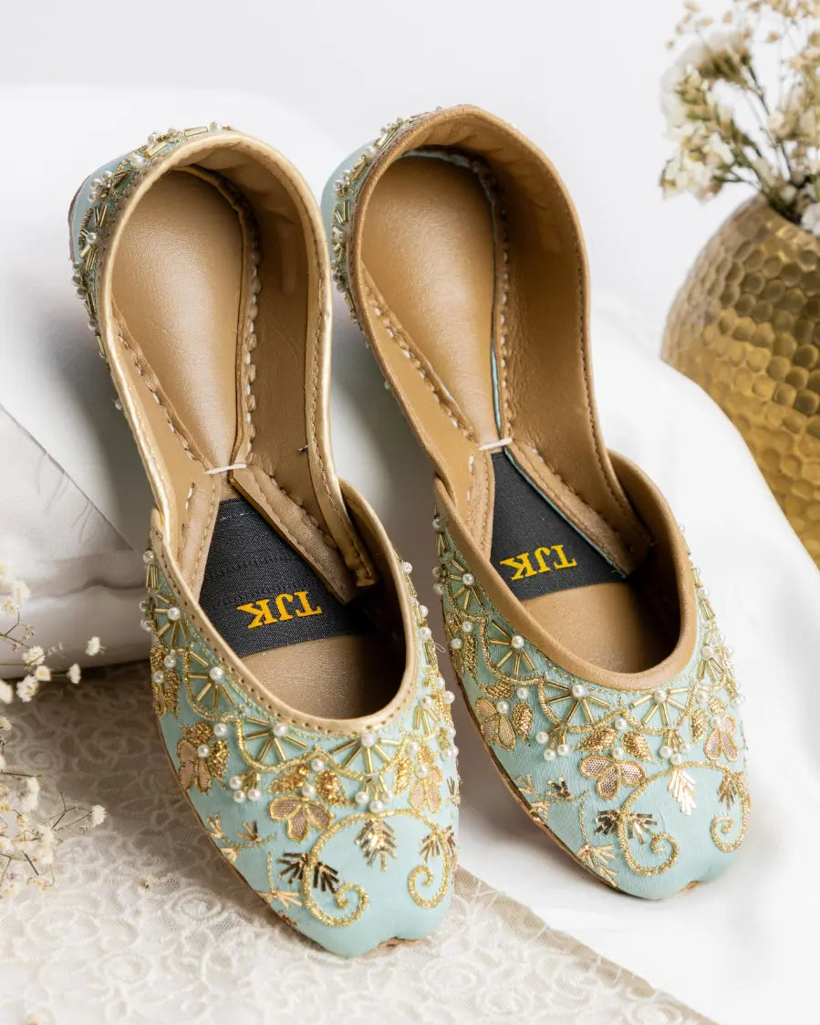 TJK Designs Khussa Suit-Aqua Gulaal