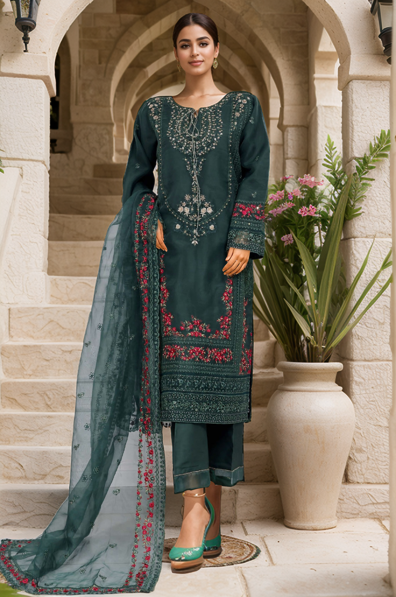Mahpara by Sada Bahar Stitched 3 Piece Festive Formals Vol-15 Collection-AG-30-Green