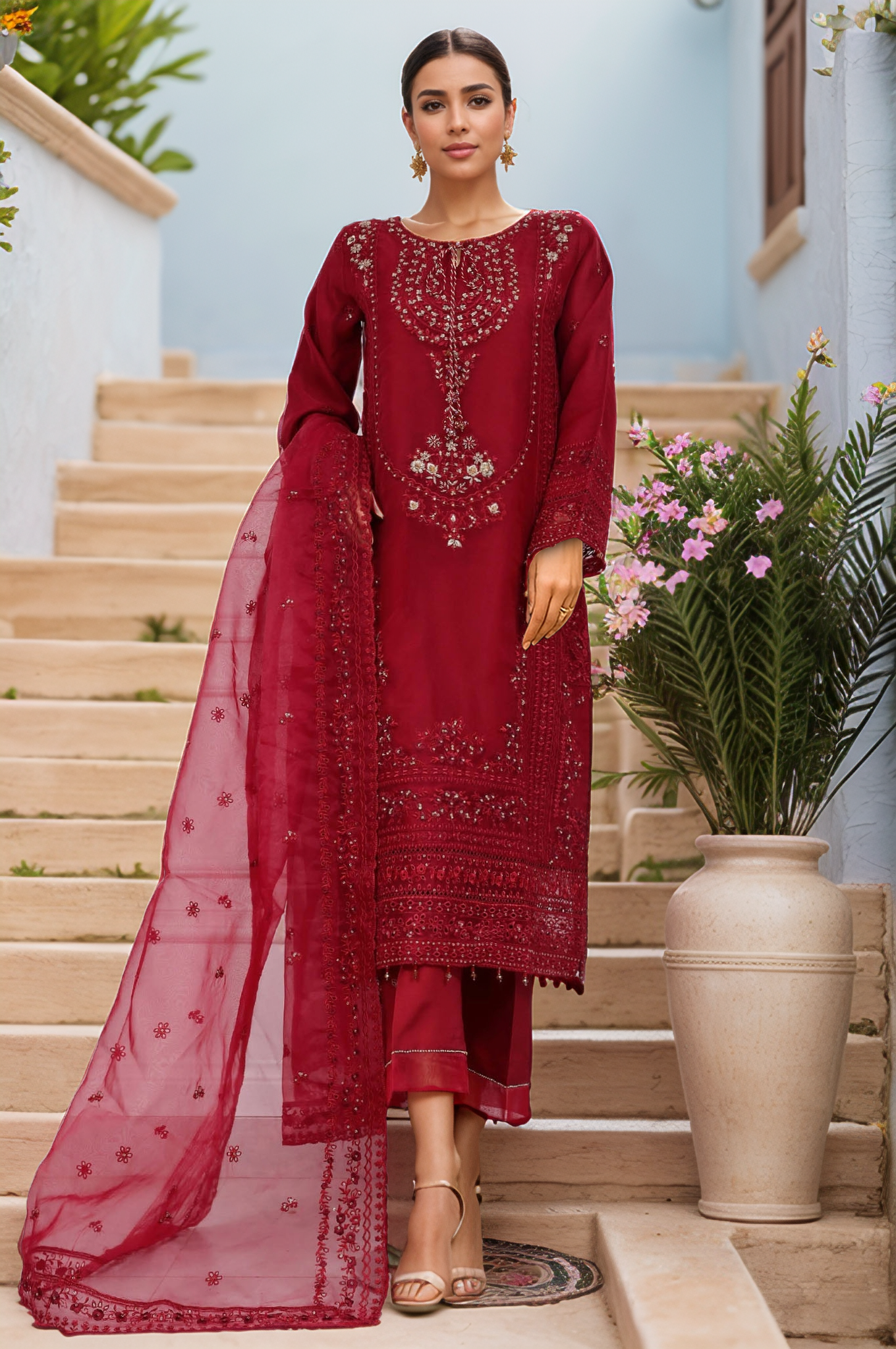 Mahpara by Sada Bahar Stitched 3 Piece Festive Formals Vol-15 Collection-AG-30-Red