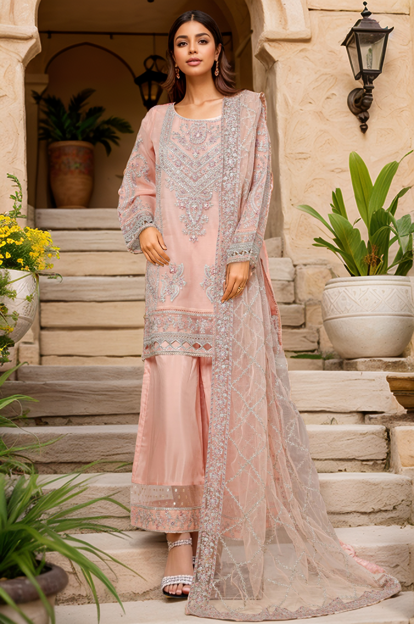 Mahpara by Sada Bahar Stitched 3 Piece Festive Formals Vol-16 Collection'2025-B-30-Peach