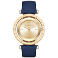Michael Kors Averi Navy Blue Leather Strap Gold Dial Quartz Watch for Ladies - MK-2526