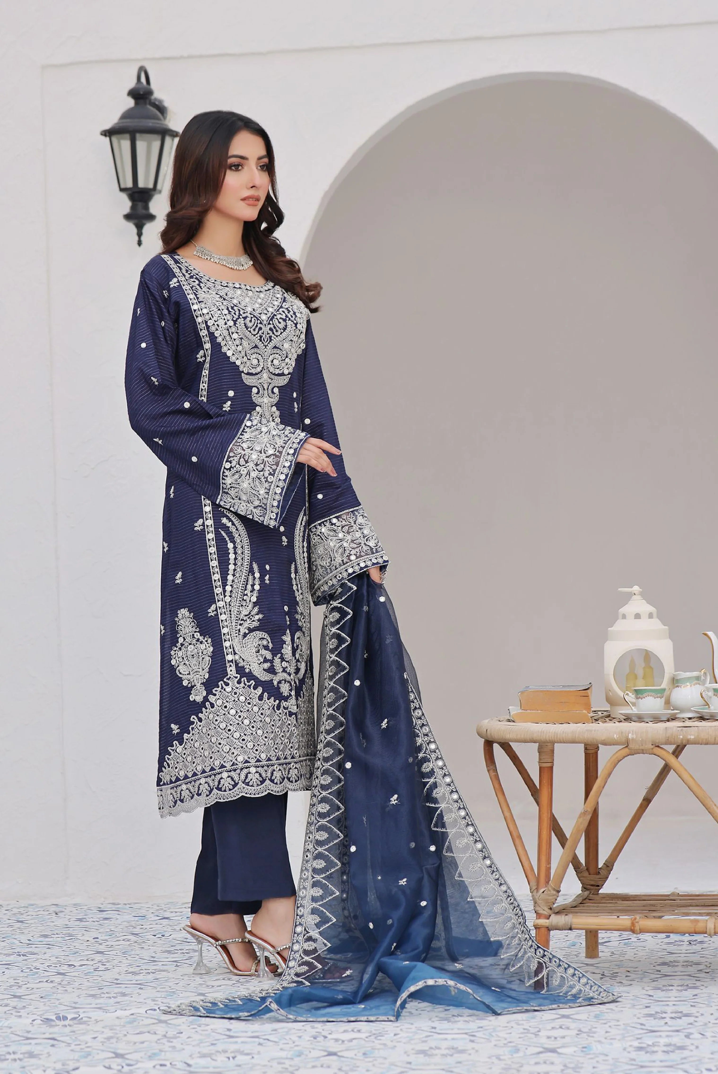 Dressline Semi Stitched 3 Pcs Emb Viscose Zari Collection
