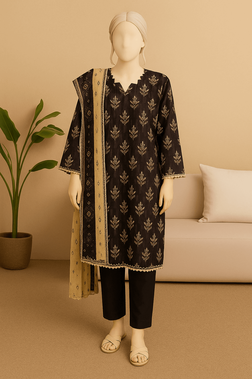 Almeerah Unstitched 3 Piece Luxe Summer Collection'2025-Mocha Luxe Essence