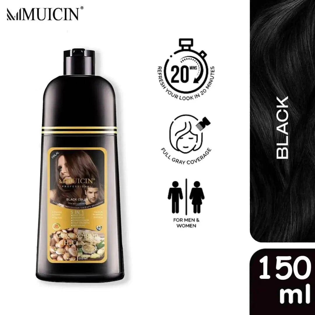 Muicin - 5 in 1 Hair Color Shampoo With Ginger & Argan Oil Black 150ml - My Store