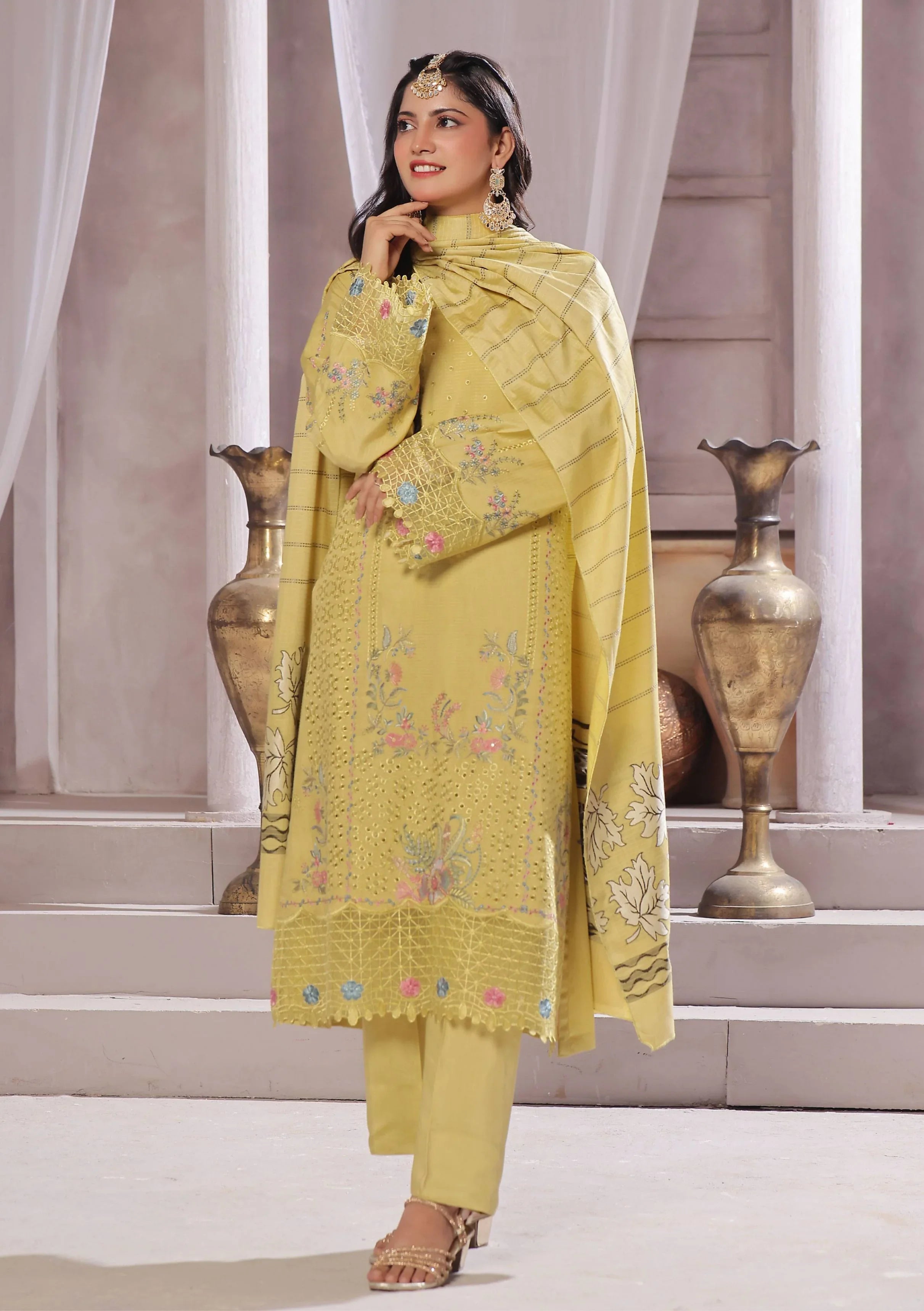 Dressline Semi Stitched 3 Pcs Emb Viscose Zari Collection