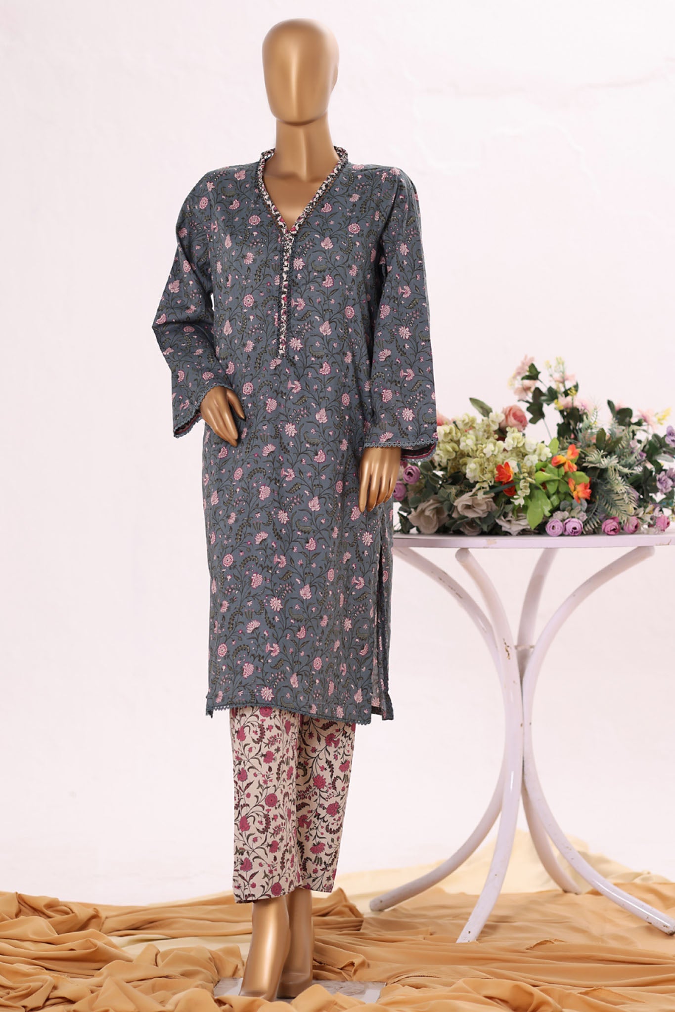 Bin Saeed Stitched 2 Piece Exclusive Printed Cotton Collection'2025-NSM-2498-Grey