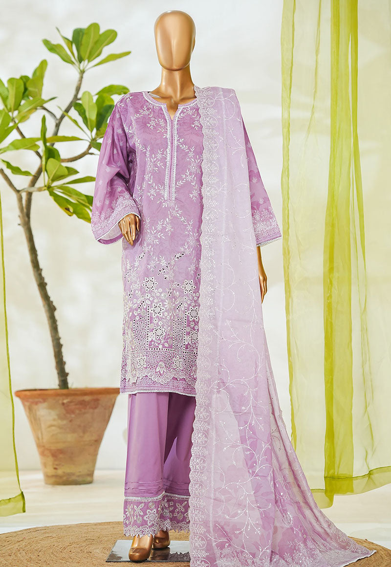 Bin Saeed Stitched 3 Piece Luxury White & White Emb Suit-NSM-2535 PURPLE