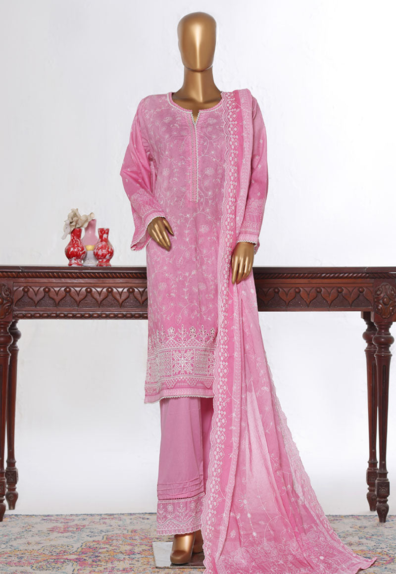 Bin Saeed Stitched 3 Piece Luxury White & White Emb Suit-NSM-2540 PINK