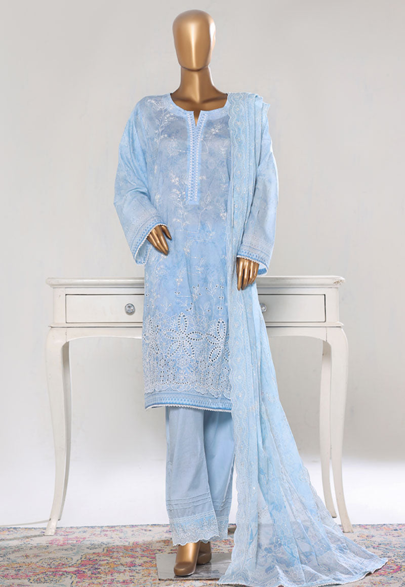 Bin Saeed Stitched 3 Piece Luxury White & White Emb Suit-NSM-2542 FEROZI