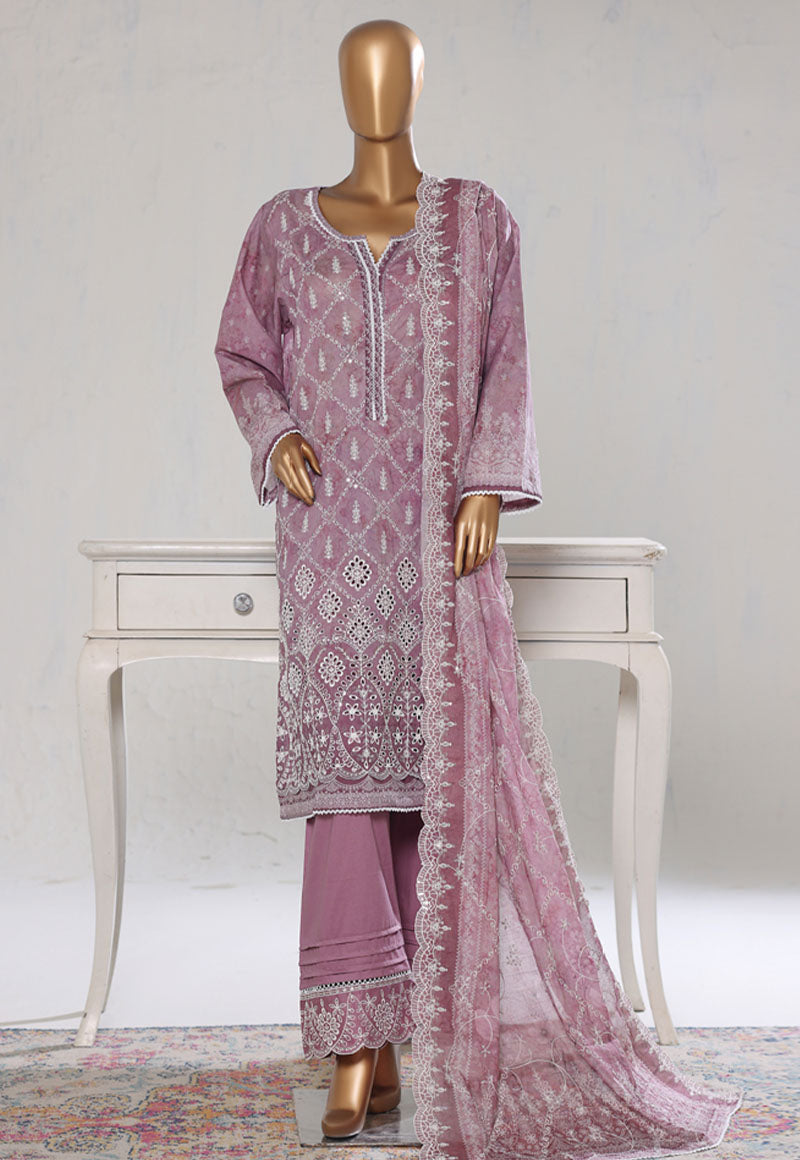 Bin Saeed Stitched 3 Piece Luxury White & White Emb Suit-NSM-2553 PURPLE