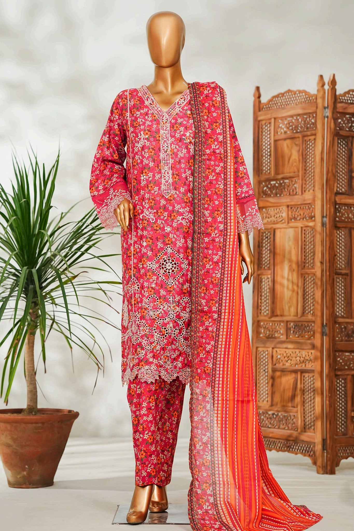 Bin Saeed Stitched 3 Piece Exclusive Emb Lawn Vol-02 Suit-NSM-2656 PINK