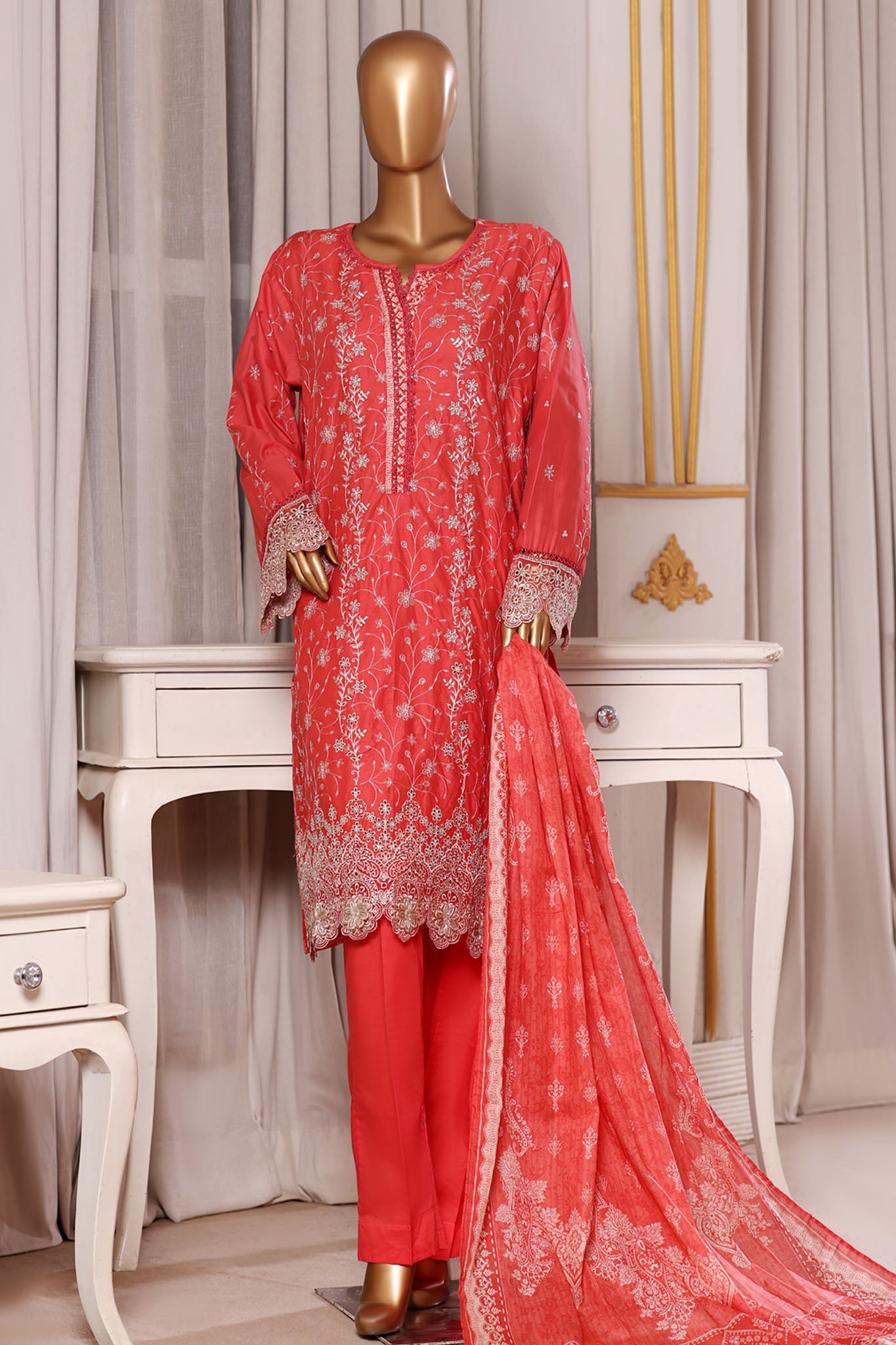 Bin Saeed Stitched 3 Piece Luxury Chikankari & Laserkari Suit-NSM-2784-PINK