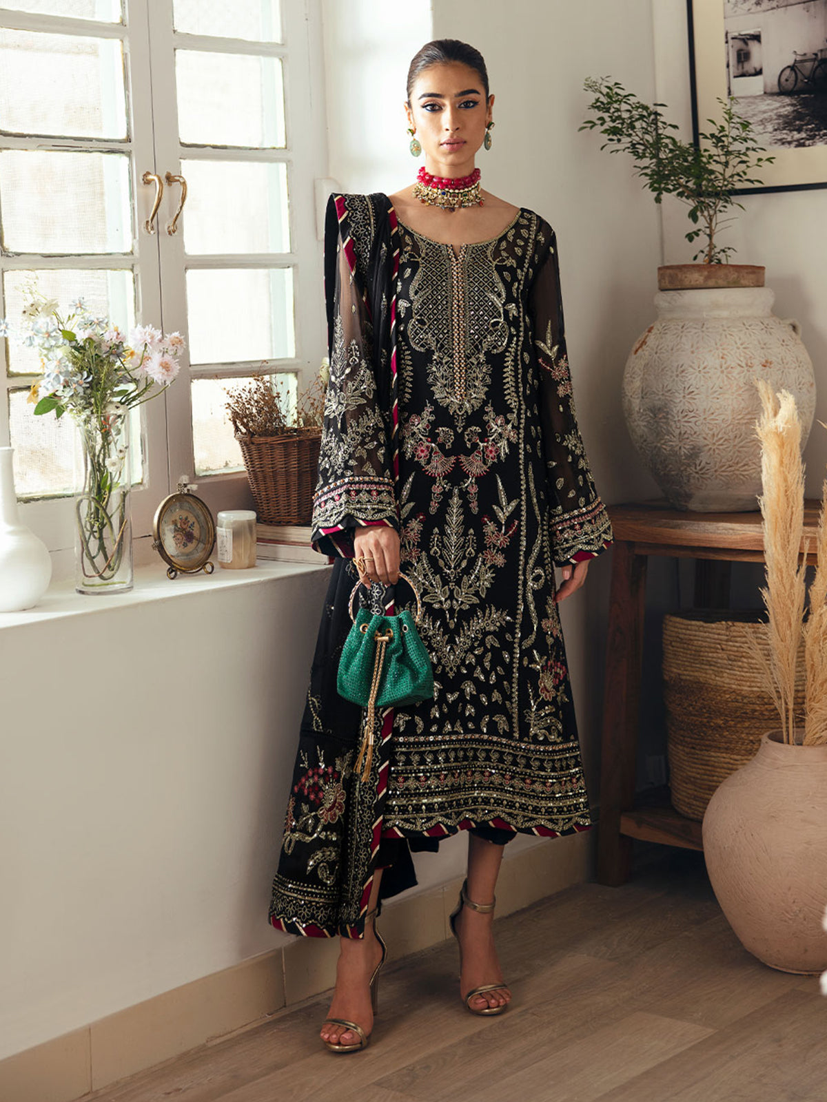 Gulaal Unstitched 3 Piece Emb Chiffon Vol-01 Suit-Noir GL-EC-23V1-06