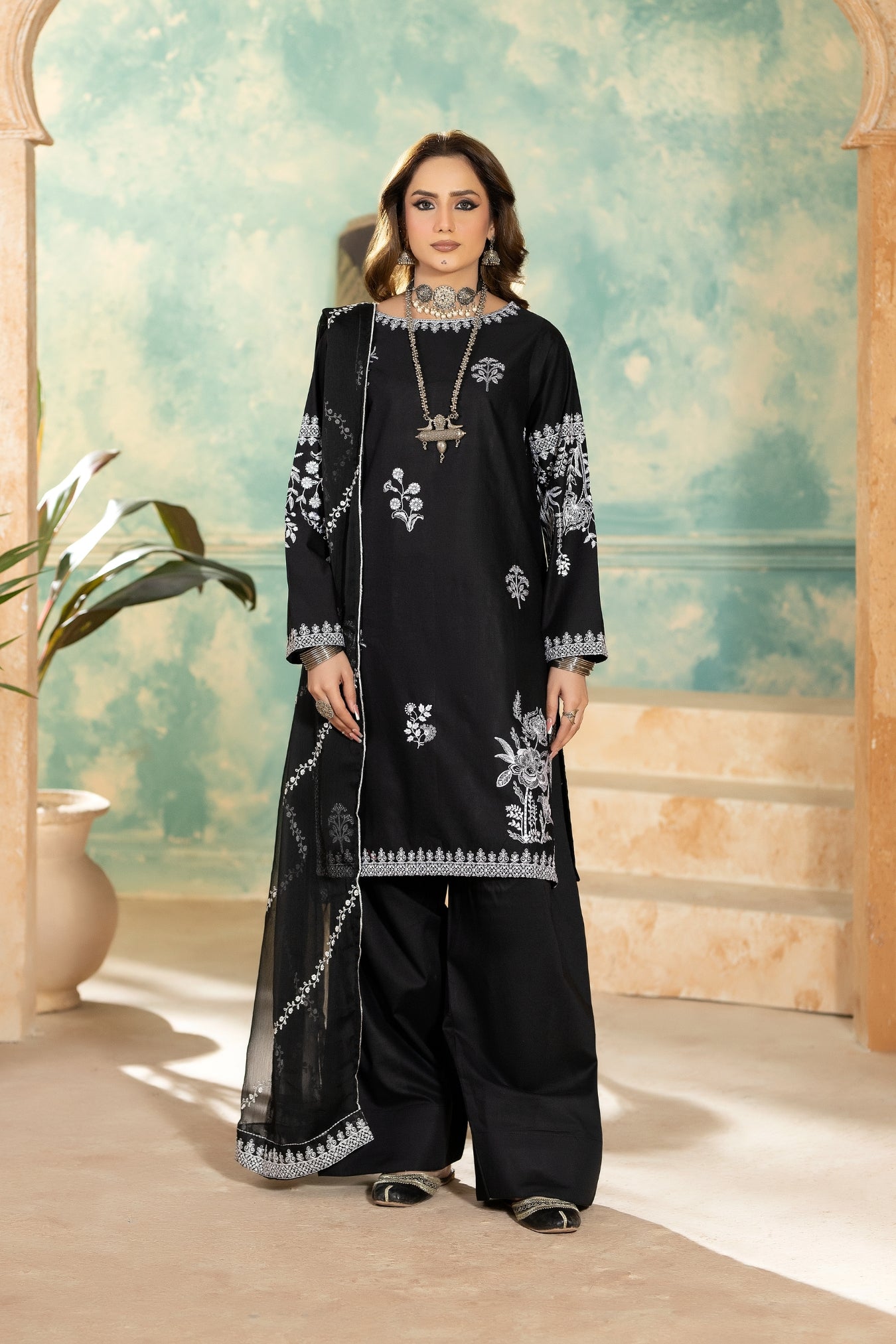 Monochrome By Inara Stitched 3 Piece Winter Suit-NOORI DR-01